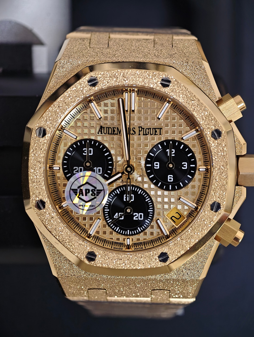 Audemars Piguet Royal Oak Rose Gold Frosted Chrono, Gold/Black dial