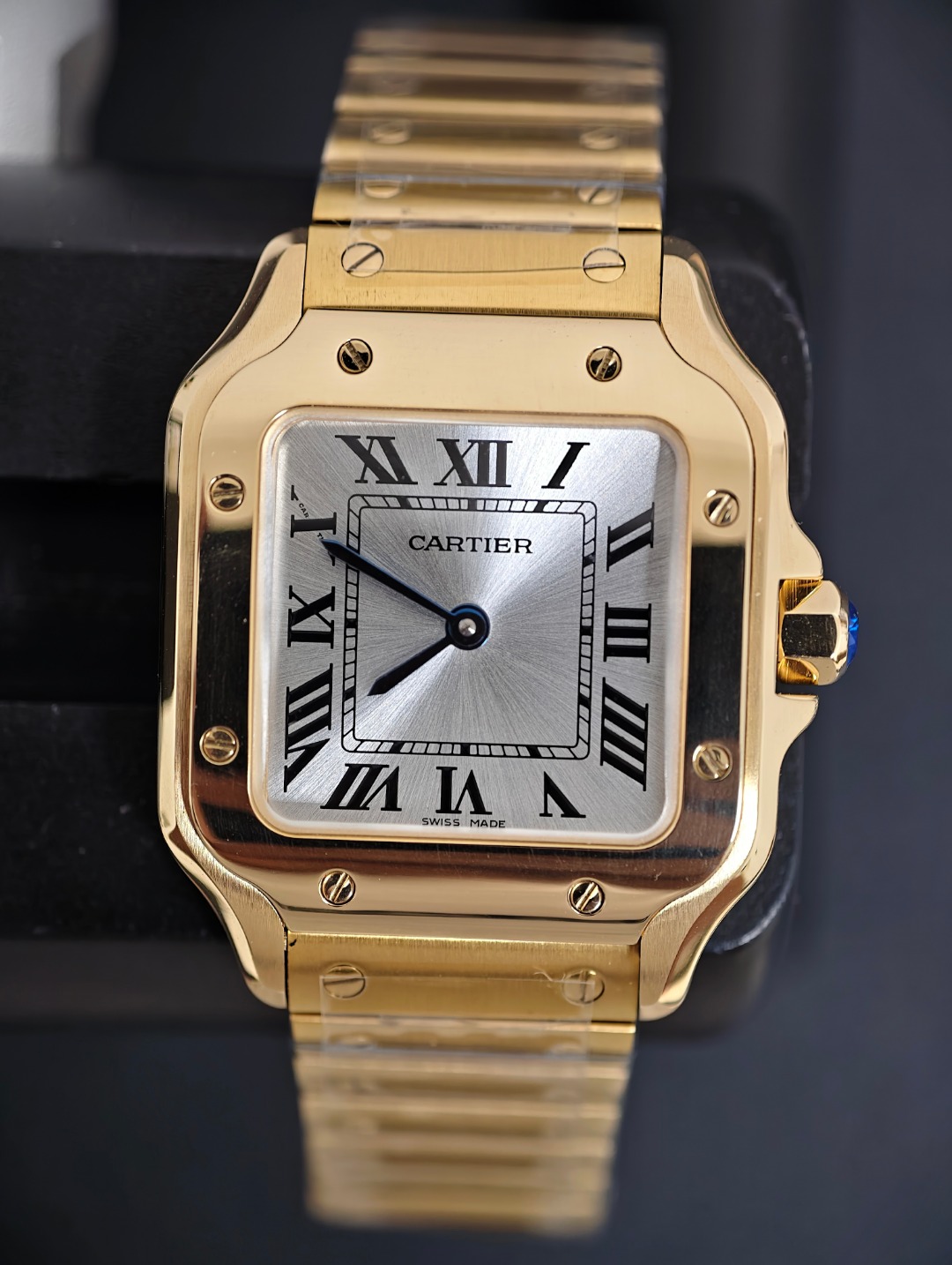 Cartier Santos Medium Full Gold, Silver dial