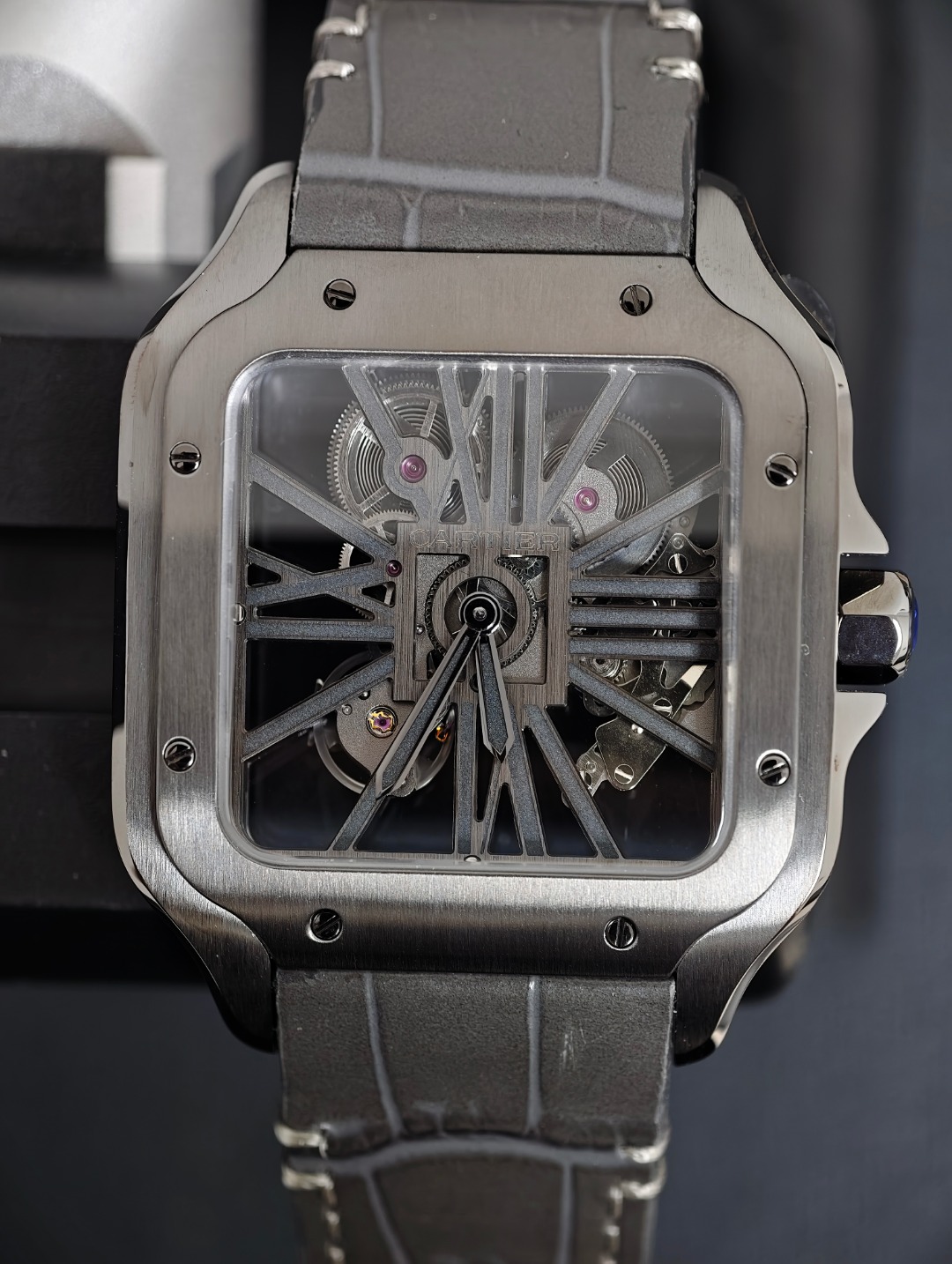 Cartier Santos Skeleton Full Black, skeleton dial