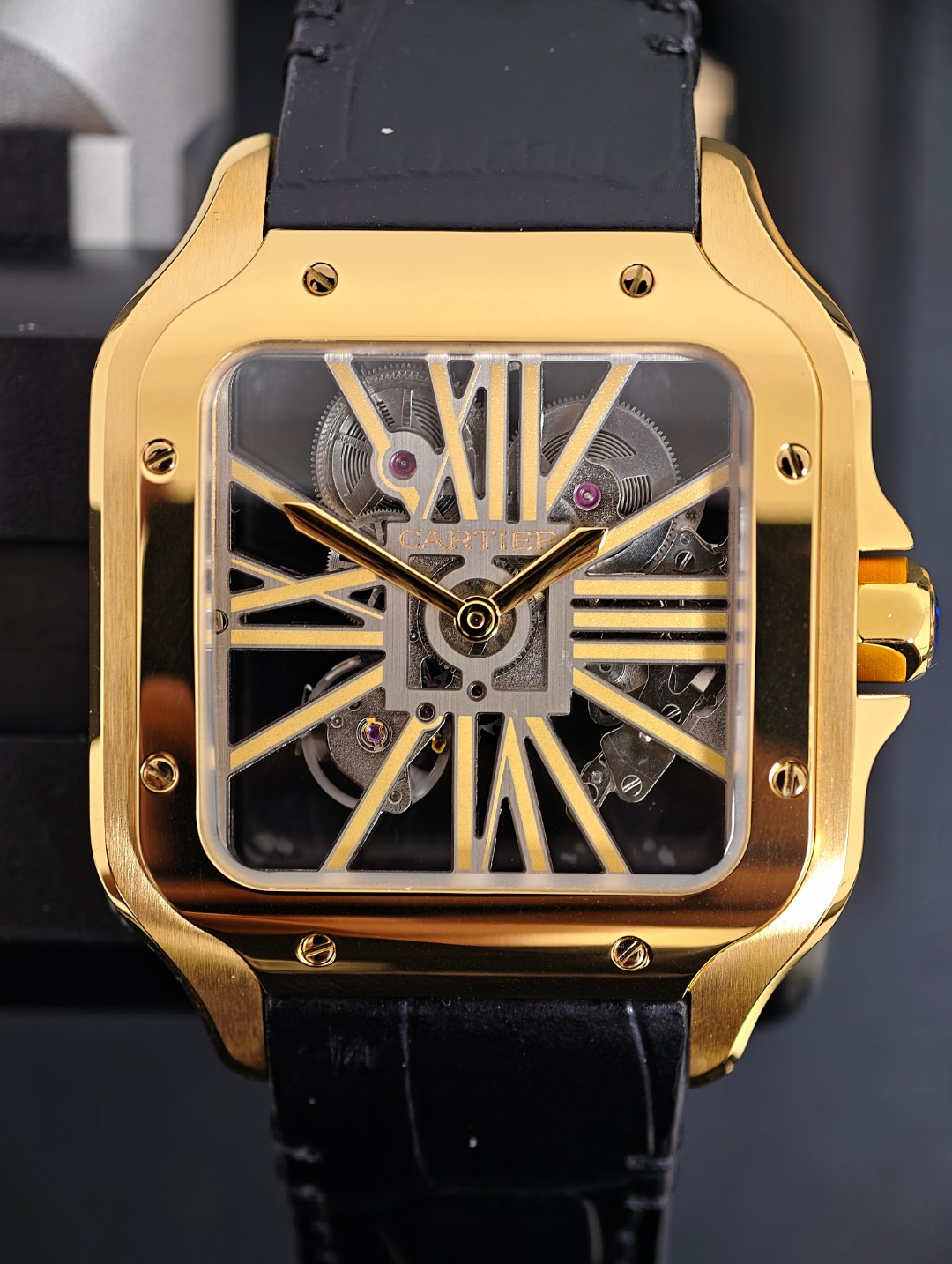 Cartier Santos Skeleton Full Gold, skeleton dial