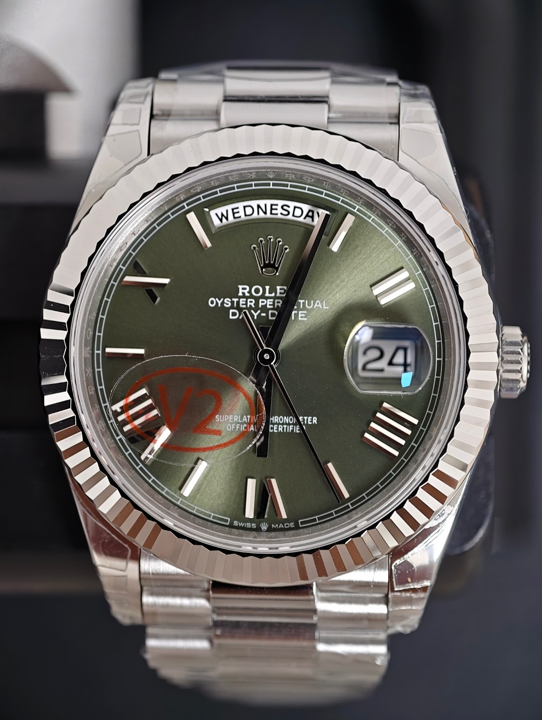 Rolex DayDate Platinum Olive, olive dial