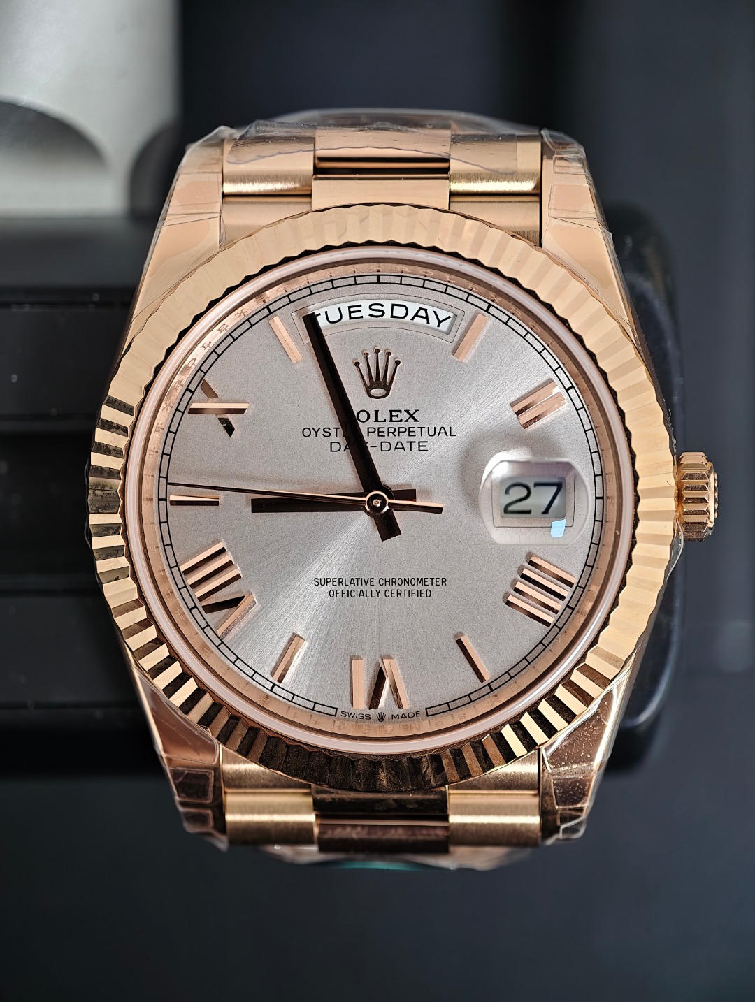 Rolex DayDate Rose Gold Silver, Silver dial